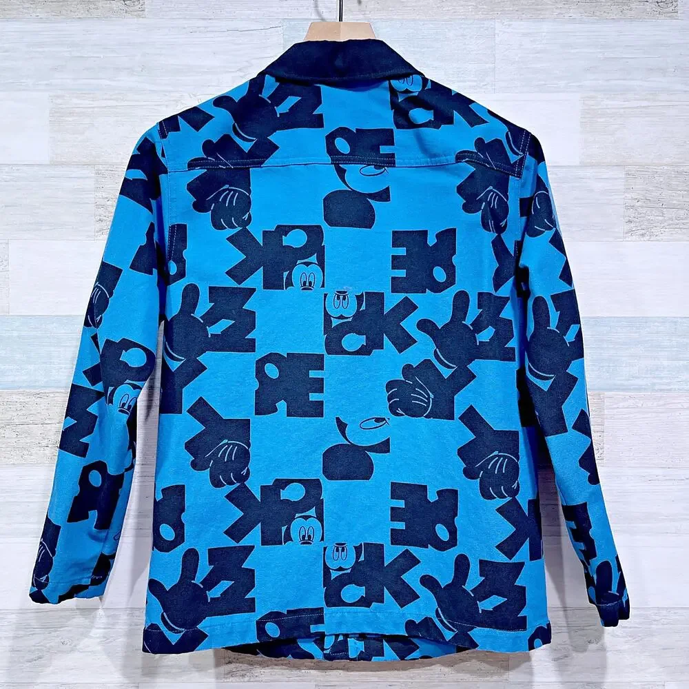 Disney Allover Print Chore Jacket Blue Mickey Mouse Cotton Boys 11 12 Large